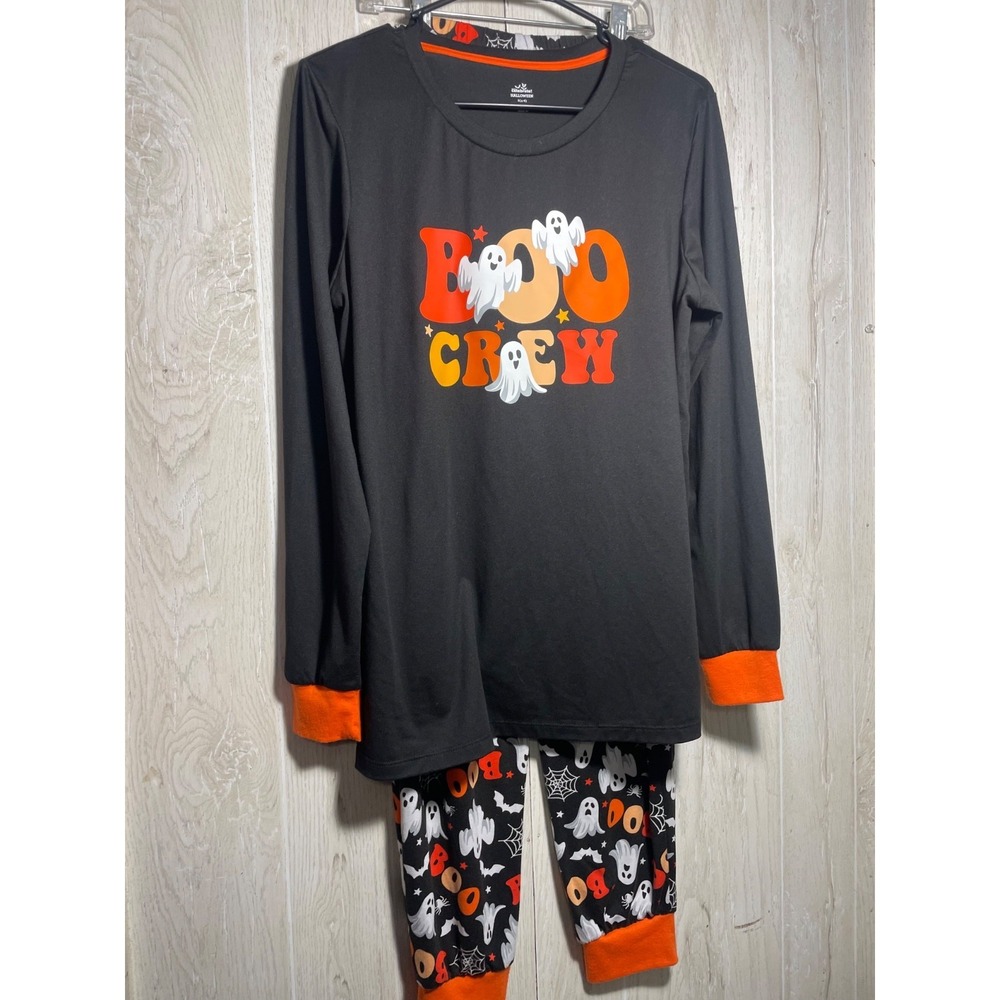 FAMILY PAJAMAS Women's Halloween Boo crew Mix It  Pajama Top Black S